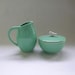 Sugar and Bud Creamer Ceramic Set with Bird in Vintage Green