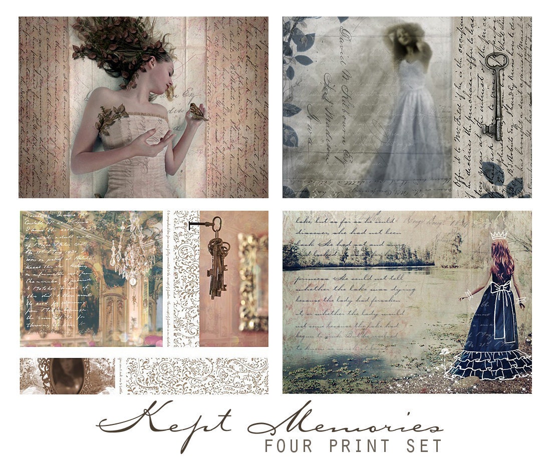 Kept Memories, Set of Four 5x5 Inch Prints -  Wall Art Grouping, Sentimental, Romantic, Feminine