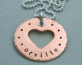 Personalized Hand Stamped Disc with Heart Cutout - Copper and Sterling Silver Necklace