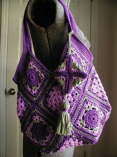 PDF Crochet Pattern - Vintage Style Granny Square Bag
