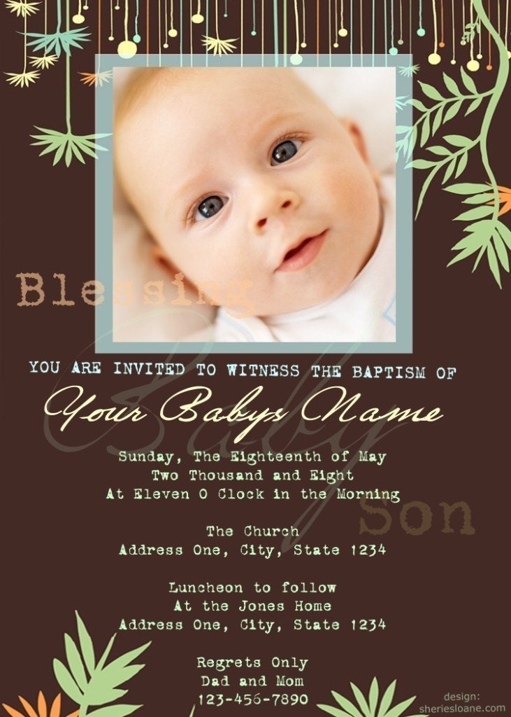 Organic Baptism, Christening or Baby Announcement Custom Digital Photo Card - FAST