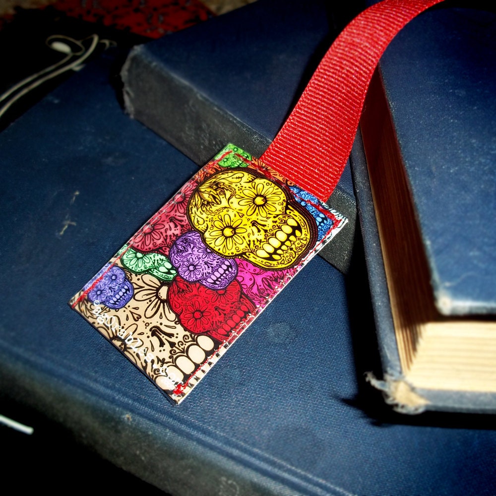 Day of the Dead MultiColor Sugar Skulls  Vinyl Bookmark by Agorables Clothing Calaveras