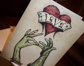 Zombie Valentine's Day  "The Kiss" Love Card Romantic  5x7 Greeting Card Blank inside by Agorables Undead