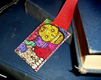 Day of the Dead MultiColor Sugar Skulls  Vinyl Bookmark by Agorables Clothing Calaveras
