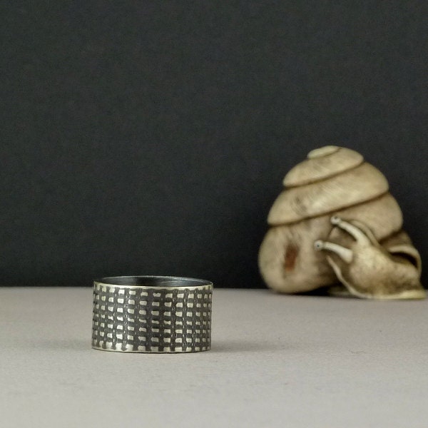 Wide Silver Ring Band Handmade Ring for Men or Women Metalwork Ring Textured Oxidized Silver Jewelry