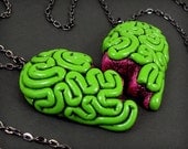 I Heart Brains Best Friends Necklace Set, original split zombie brain heart BFF necklaces