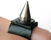 Black Leather Ring with Single Wicked Spike, Eco-Friendly, Unisex, Funky, Punk, Greenbelts