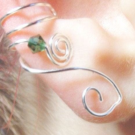 Ear Cuff Irish Goddess Emerald Swarovski Crystal