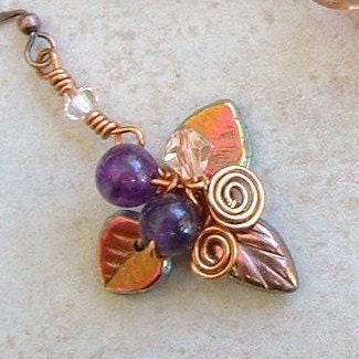 Art Nouveau Flame Amethyst and Copper Earrings