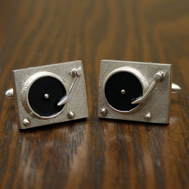 Vinyl Turntable Cufflinks, Sterling Silver, Handcrafted