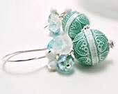 Shabby Chic Earrings-Aqua Earrings-Vintage Bead Earrings-Blue Earrings-Teal Earrings-Blue Jewelry-Czech Crystal Earrings