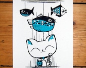 Maneki Neko - A5 screenprint