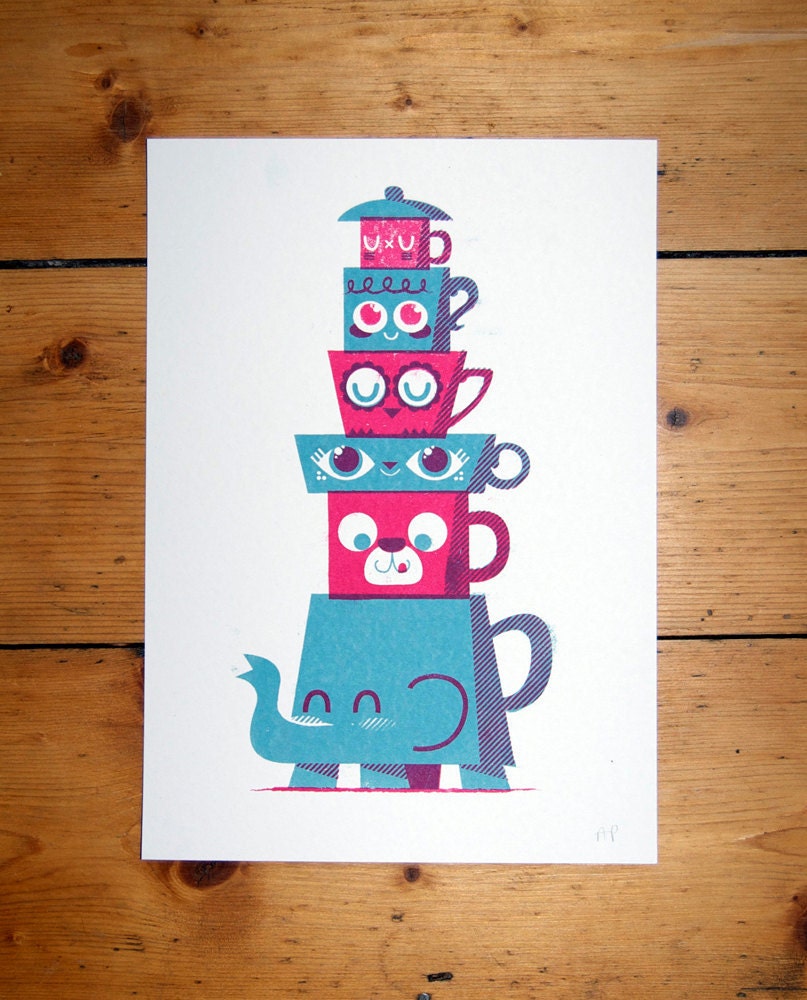 Tea Time Totem - A4 Screenprint