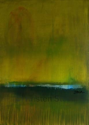The Pond Modern Abstract ACEO Art print mini matted to 4x6 with display easel from Original Abstract Landscape Painting by Kristen Stein
