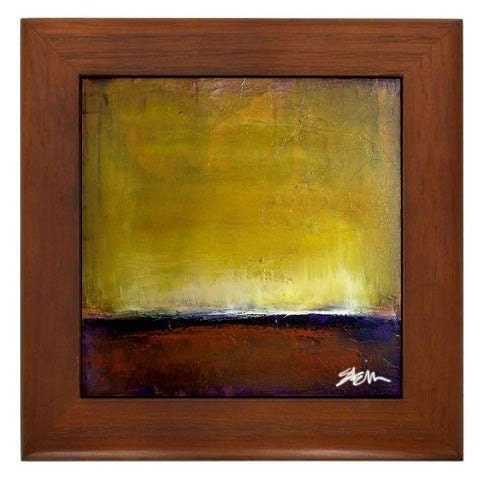 Hello Sunshine Framed Modern Abstract Landscape Ceramic Tile Signed by Kristen Stein