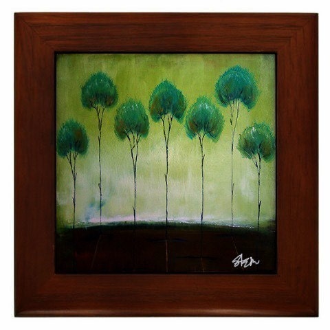 Welcome Spring Framed Ceramic Tile Modern Minimalist Landscape Art by Kristen Stein