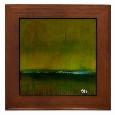 The Pond Modern Abstract Framed Ceramic Tile  Modern Minimalist Landscape Art by Kristen Stein