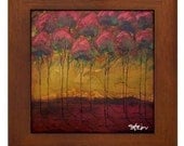 All in a Row Modern Abstract Landscape TREE Framed Art Tile by Kristen Stein