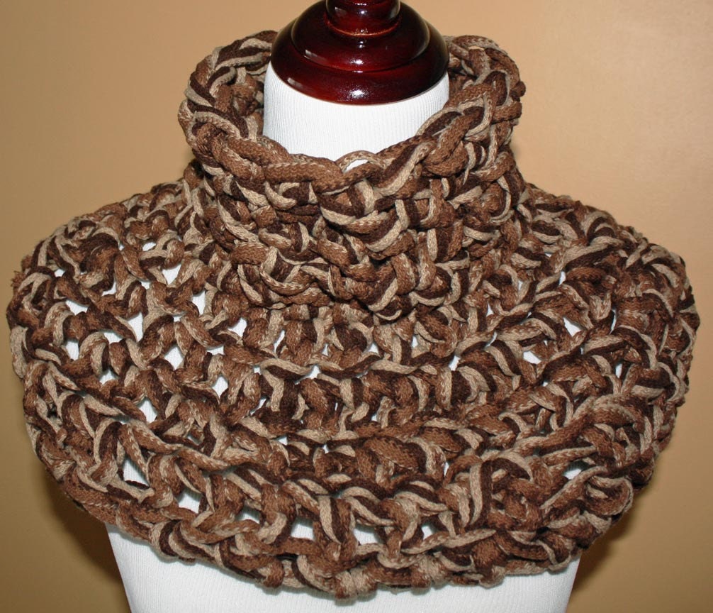ON SALE Super Thick and Chunky Mixed Brown Crochet Cowl Shawl Capelet - Neckwarmer - Original Design