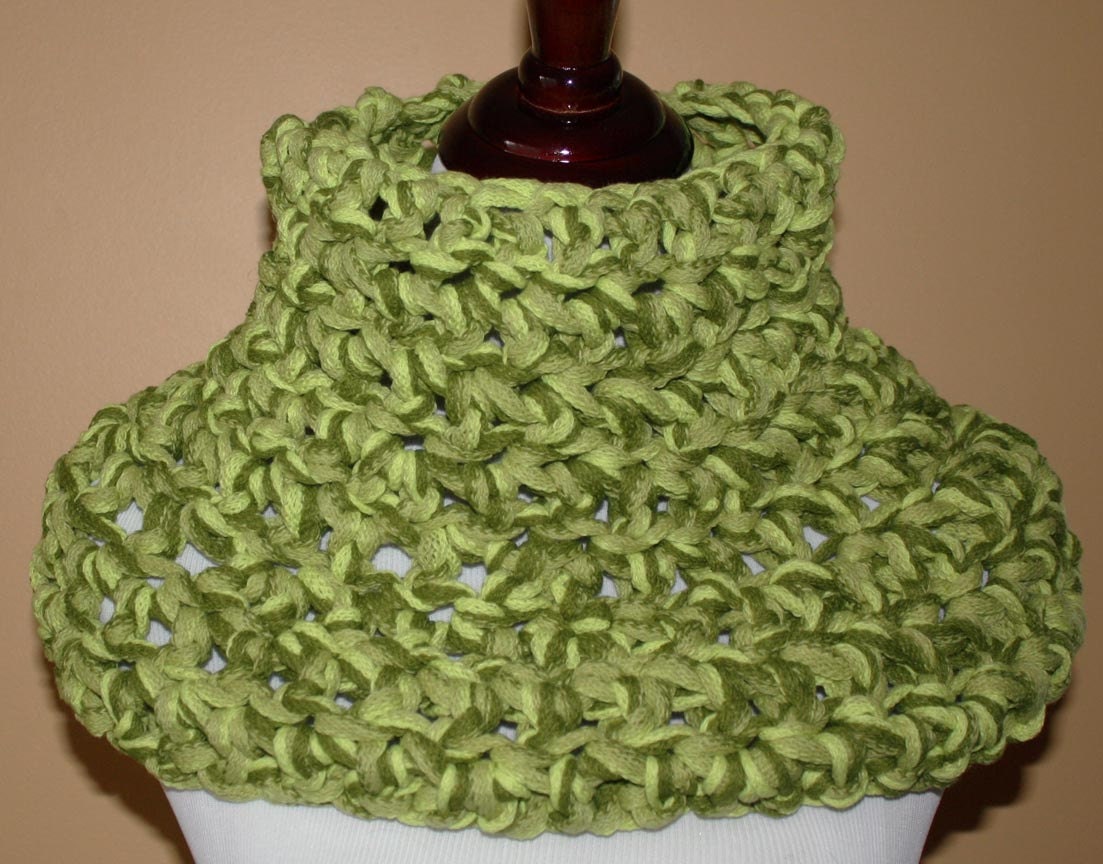 ON SALE Super Thick and Chunky Mixed Lime Green Crochet Cowl Shawl Capelet - Neckwarmer - Original Design