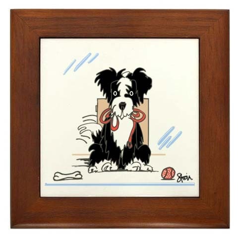 Border Collie Dog Framed Folk Art Tile for wall or Table display  Signed by the Artist Kristen Stein