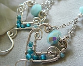 Long Aqua and Mint Alabaster Teardrop Dangle Earrings