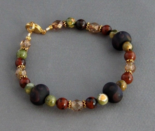 Ranmoor Inn Bracelet with Tribal Design American Artisan Lampwork and Czech Fire Polished Beads