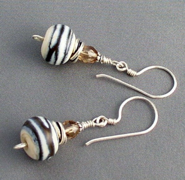 Zanzibar American Artisan Lampwork Earrings with Crystals and Silver