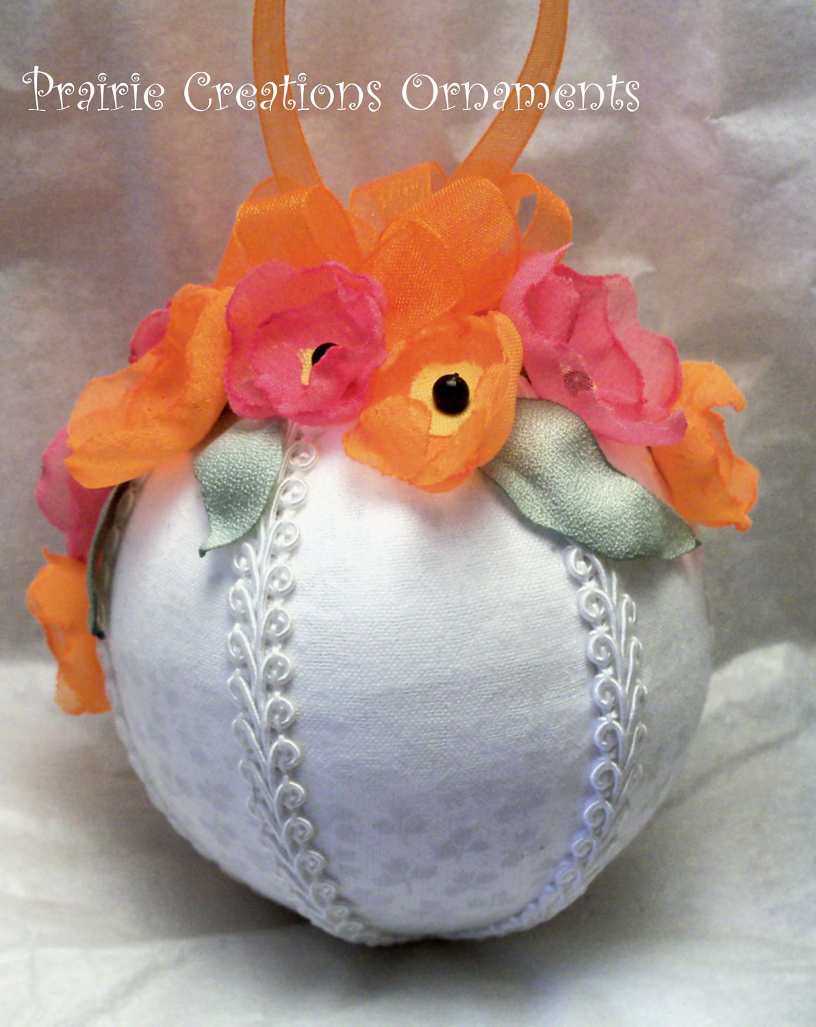 Quilted Ball Ornament Hot Pink and Orange Poppies Decoration