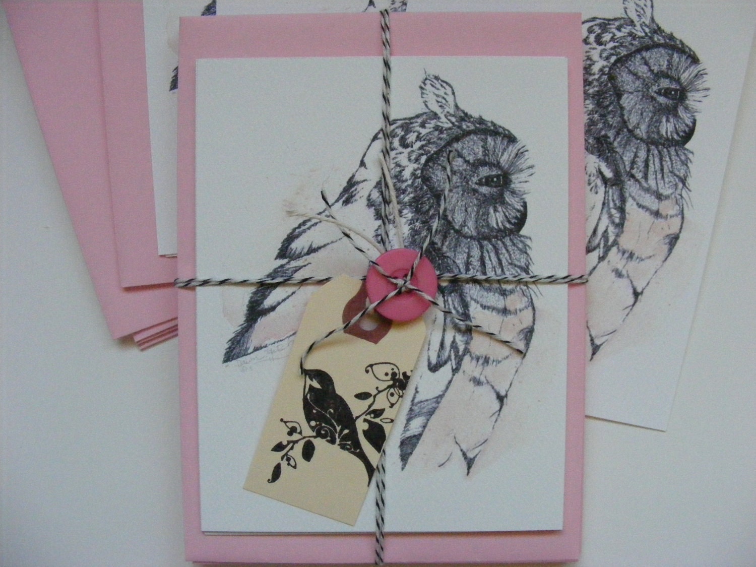 8 Postcard Set With Envelopes, Wise Old Owl Pen And Ink Illustration, Packaged For Gifting, Birds, Wildlife Art, Nature