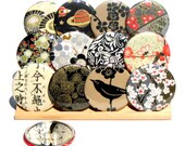 Pocket Mirrors - Throwback In Black Collection - Set of 5 Japanese chiyogami mirrors with gift bags - LIMITED EDITION