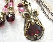 Fleur de Lis Garnet Pendant and Earring Set