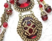 Crimson Lace - Ruby Red Czech Glass Necklace and Earring Set
