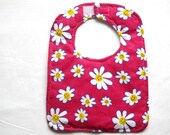 Bright Pink Baby Bib with Daisies  Handmade By Sewinggranny