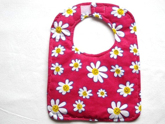 Bright Pink Baby Bib with Daisies  Handmade By Sewinggranny