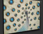 ORIGINAL Abstract White Peacock Painting Huge Contemporary Sculpture on canvas by Susanna 48x36