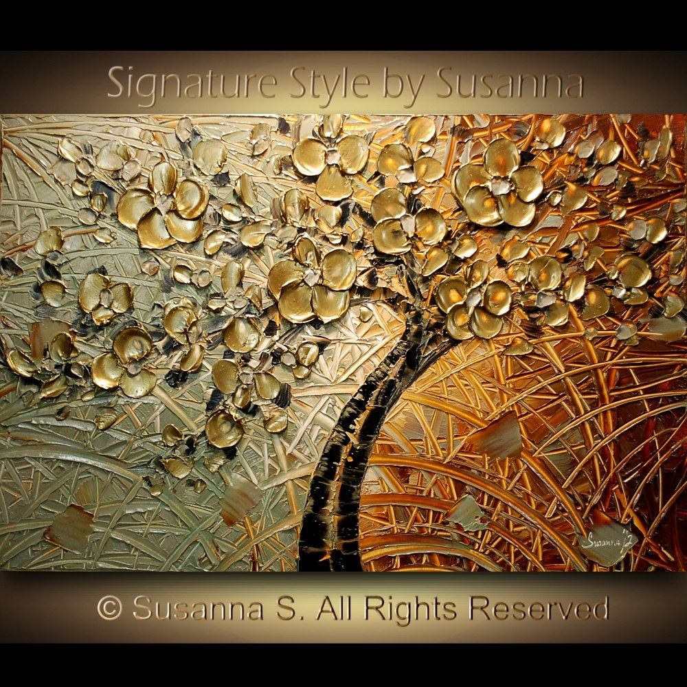 ORIGINAL Large Abstract Copper Tree Painting Impasto Landscape Thick Textured Modern Palette Knife fine art by Susanna Ready to Hang 36x24