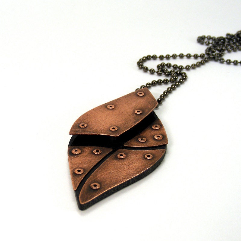 Oxidized Copper and Resin Riveted Pendant Necklace - Impulse