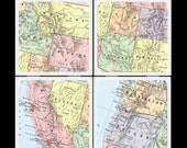 Vintage Western USA Map Ceramic Coaster Set