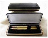 Bullet Pen Presentation Set 5 - Brass Pen Set with Black Leatherette Pen Case