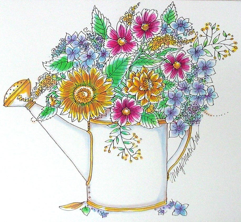 WATERING BUCKET - Print with Hand-Applied Watercolor