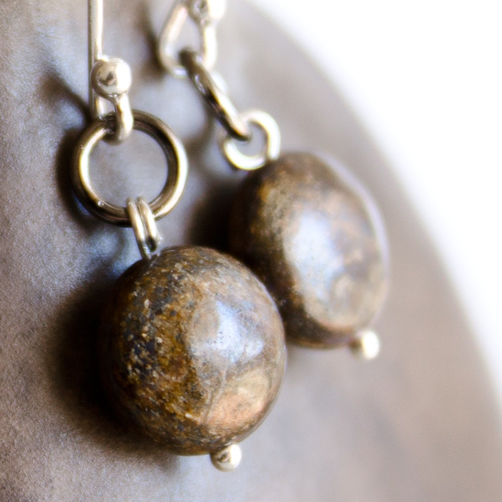 Earrings Large Sterling Silver with Bronzite