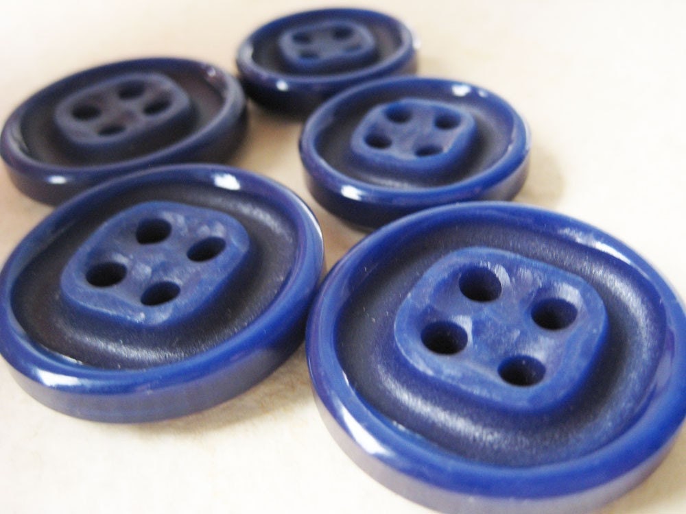 Vintage Blue Plastic Buttons - 1970s