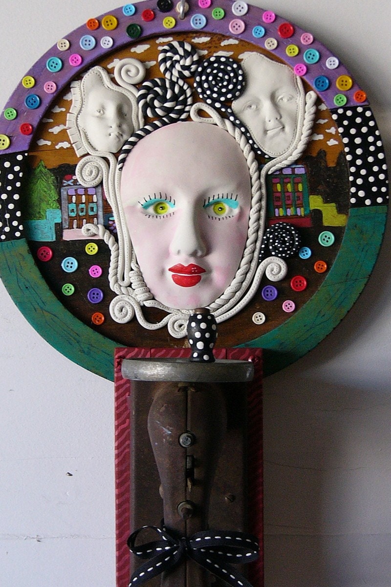 SEW WHAT  polymer found object sculpture antique and vintage pieces