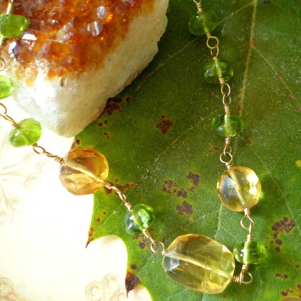 Peridot and Faceted Citrine Necklace