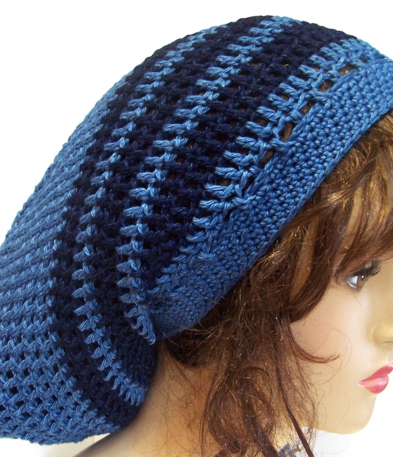 Crochet Slouchy Beanie Dread Tam Hippie Hat - Blue