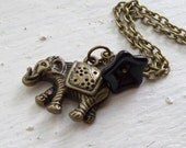 Black Bloom Elephant Necklace