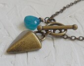 Teal Chalcedony Antique Brass Arrow Necklace