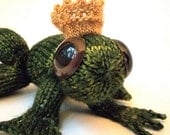 Hand Knitted Frog Prince, complete with crown