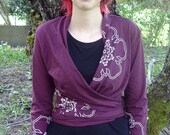 ON SALE Flower Wrap Long Sleeve Cardigan in Merlot Wine Womens LARGE